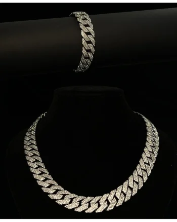 Set Colier si Bratara Cuban Diamond,  14K aur alb, dimensiuni 50x20cm, cristale Zirconia