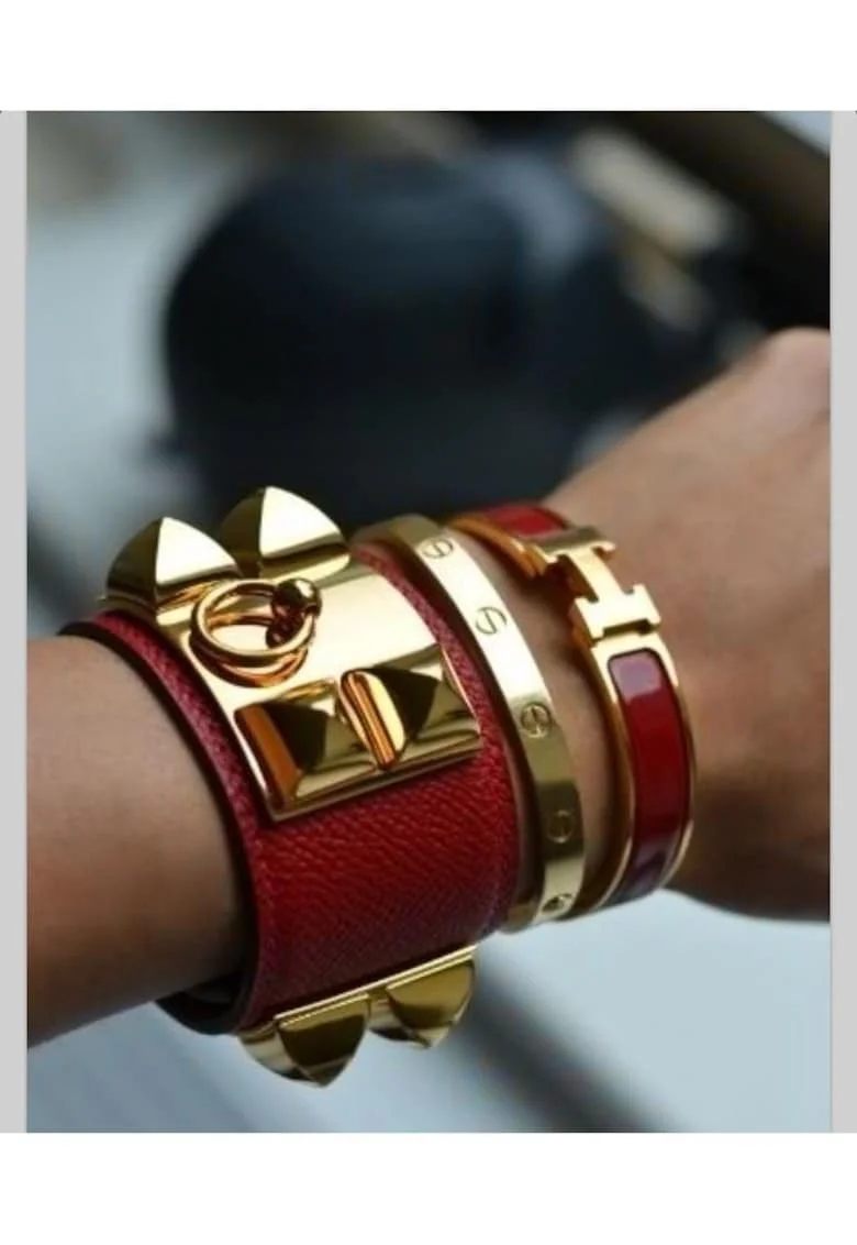 Bratara  Rosie Hermina, auriu/rosu, inoxidabil placat cu aur 14K, diametru 6.5 cm