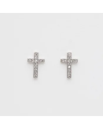 Cercei Argint  cruciulita cu cristale Zirconia, argintiu, 1.5x0.8cm