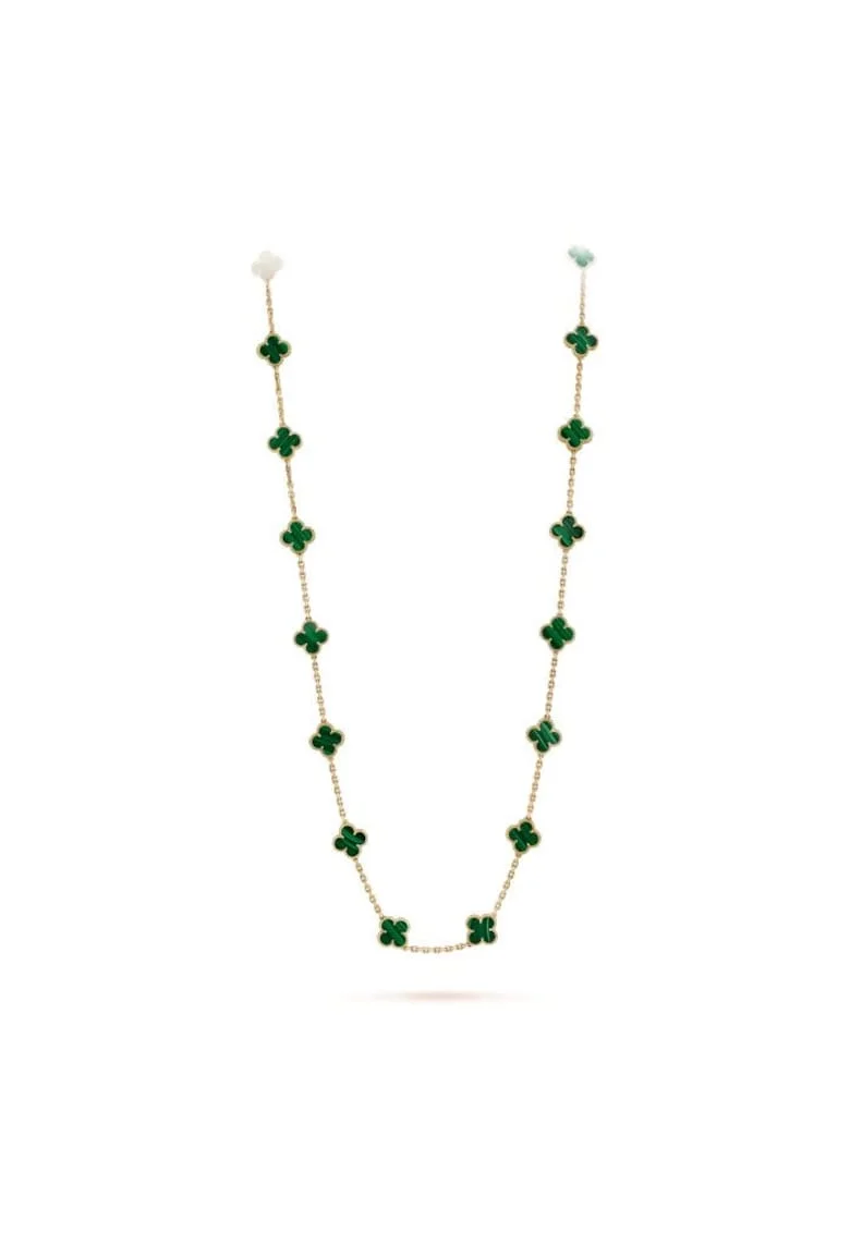 Colier  Smarald Alhambra 20 motive florale, placat cu aur 14K, lungime 80cm