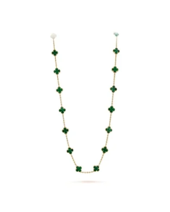 Colier  Smarald Alhambra 20 motive florale, placat cu aur 14K, lungime 80cm