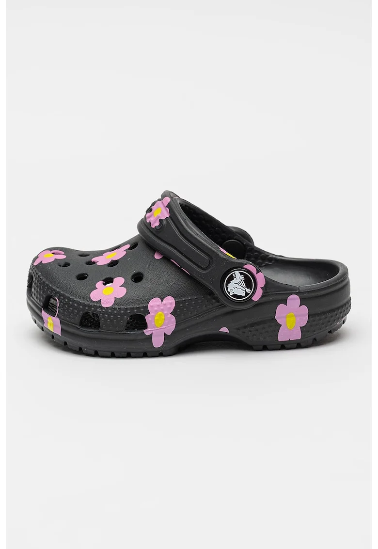 Saboti cu model floral, Negru