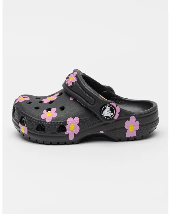 Saboti cu model floral, Negru