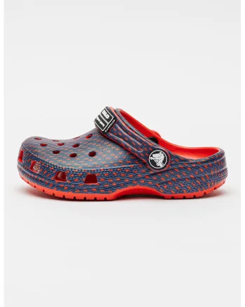 Papuci slingback cu model, Rosu/Bleumarin