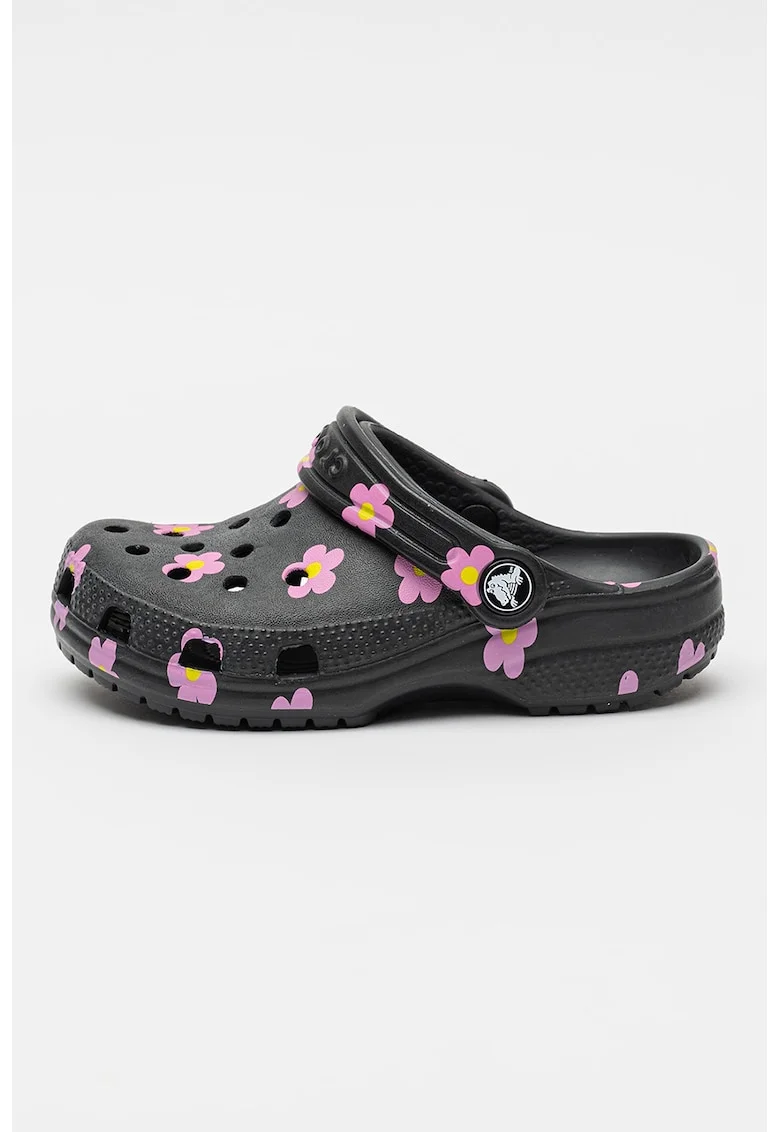 Saboti cu model floral, Negru