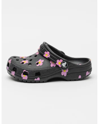 Saboti cu model floral, Negru