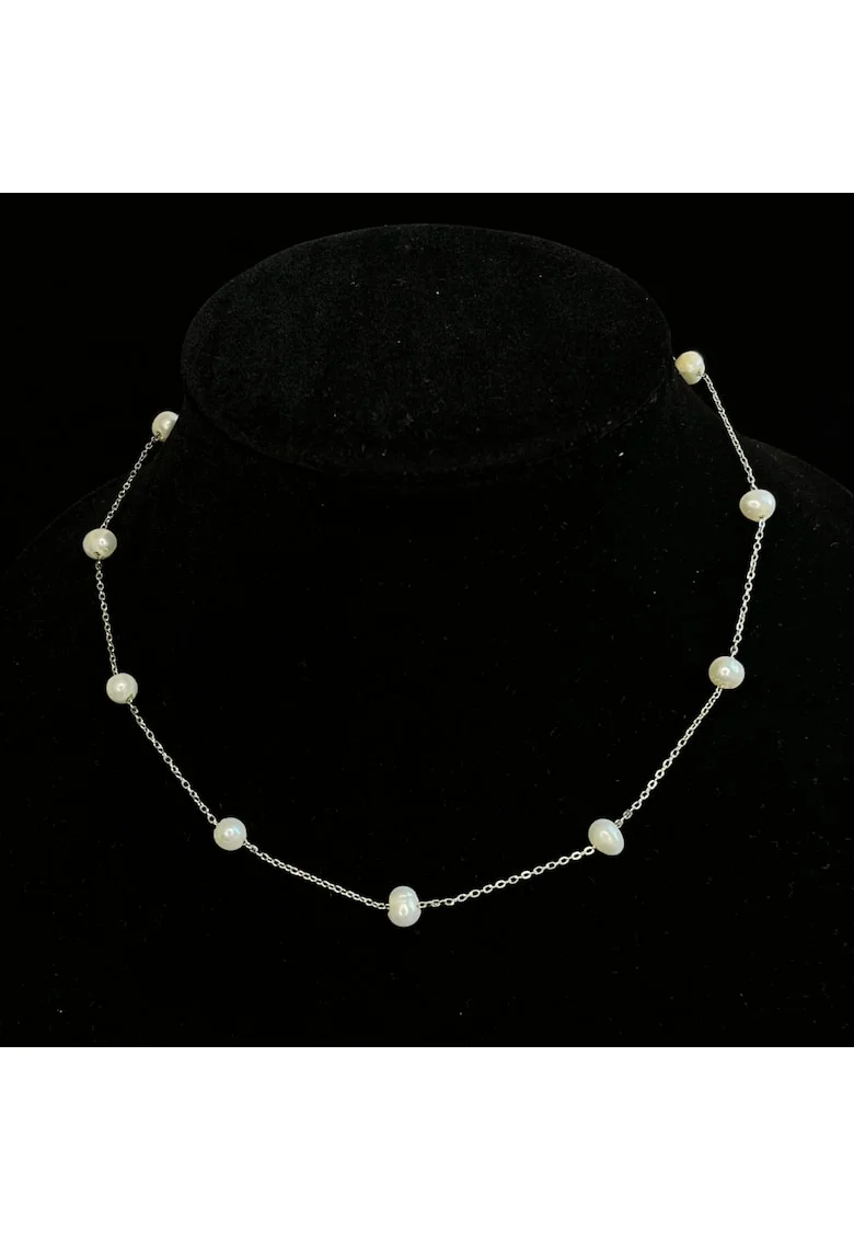 Colier  Perla Kim, perle naturale, placat cu aur alb, 40.5cm