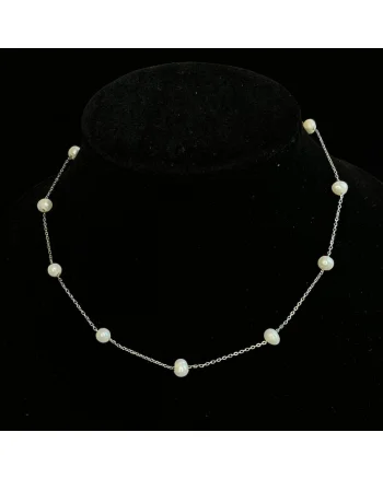 Colier  Perla Kim, perle naturale, placat cu aur alb, 40.5cm