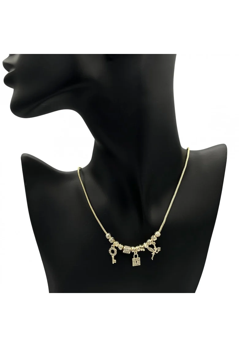 Colier  cu pandantive stralucitoare si cristale, placat cu aur galben 14K, lungime 39x5cm