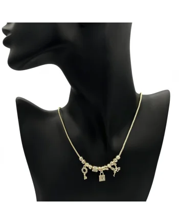 Colier  cu pandantive stralucitoare si cristale, placat cu aur galben 14K, lungime 39x5cm
