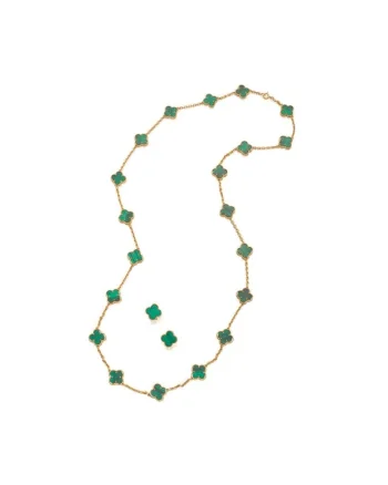 Set Bijuterii  Alhambra, colier si cercei, verde, placat cu aur de 14K, pietre semipretioase