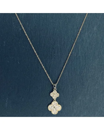 Colier  argint cu flori double, 100% autentic