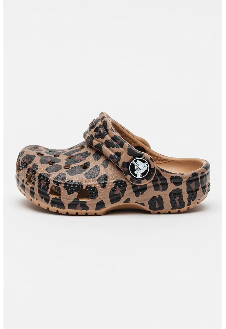 Saboti slingback cu animal print Classic, Negru stins/Maro pamantiu
