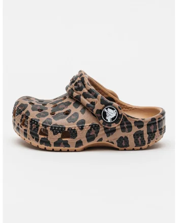 Saboti slingback cu animal print Classic, Negru stins/Maro pamantiu
