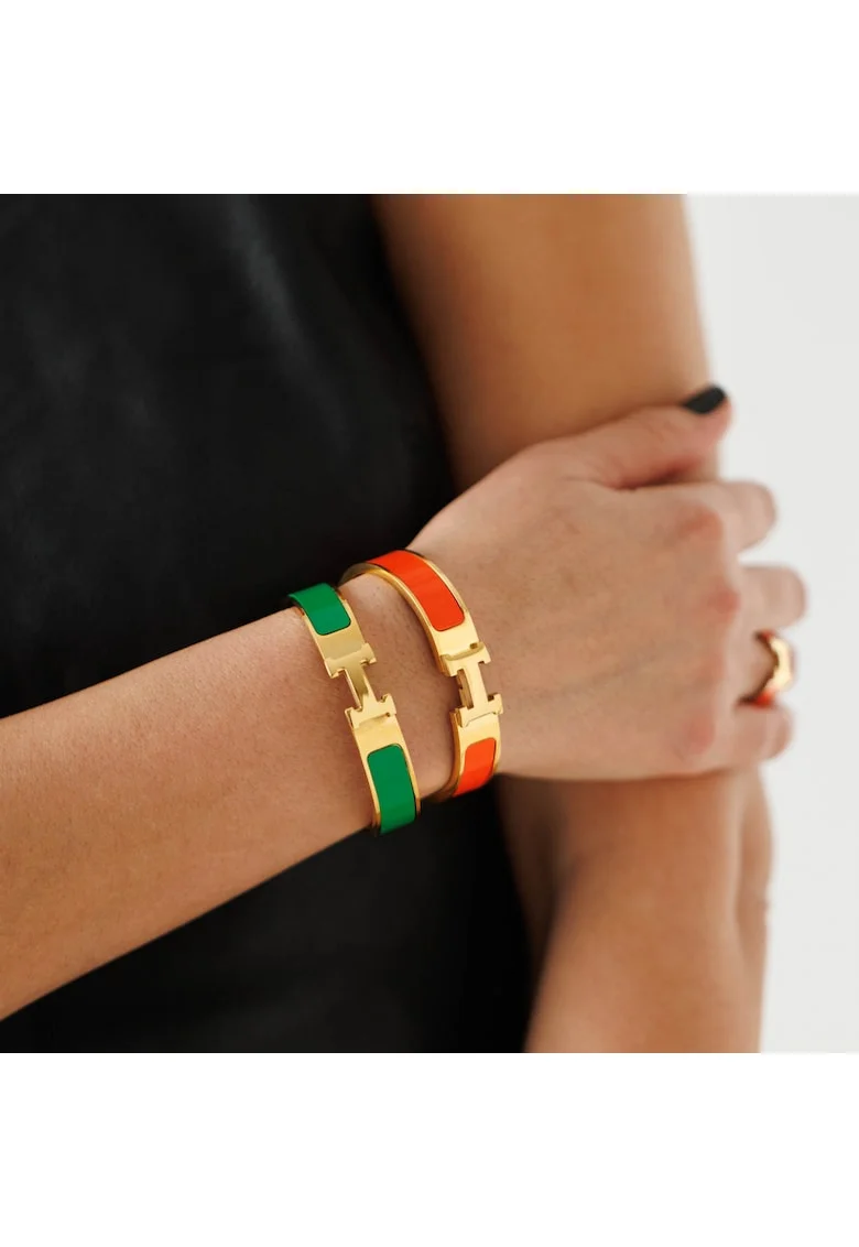 Set 2 Bratari Hermina Luxury Gold, verde si portocaliu, 6, 5 cm diametru