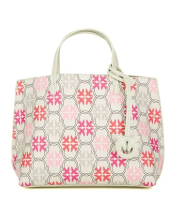 Geanta shopper  Carrie multicolor piele naturala alb