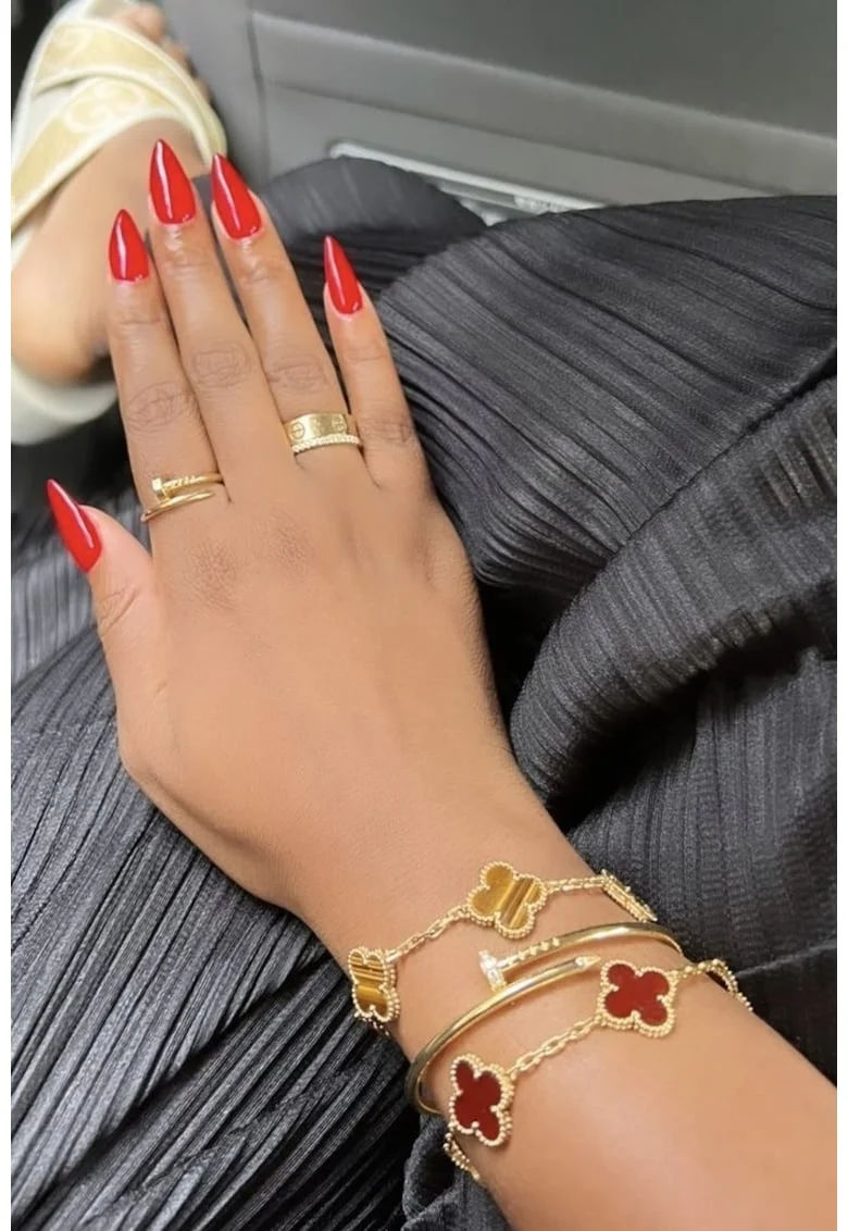 Set bratari  rosu/animal print, inoxidabil placat aur 14k, lungime 18cm, diametru 6.5cm