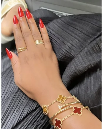 Set bratari  rosu/animal print, inoxidabil placat aur 14k, lungime 18cm, diametru 6.5cm