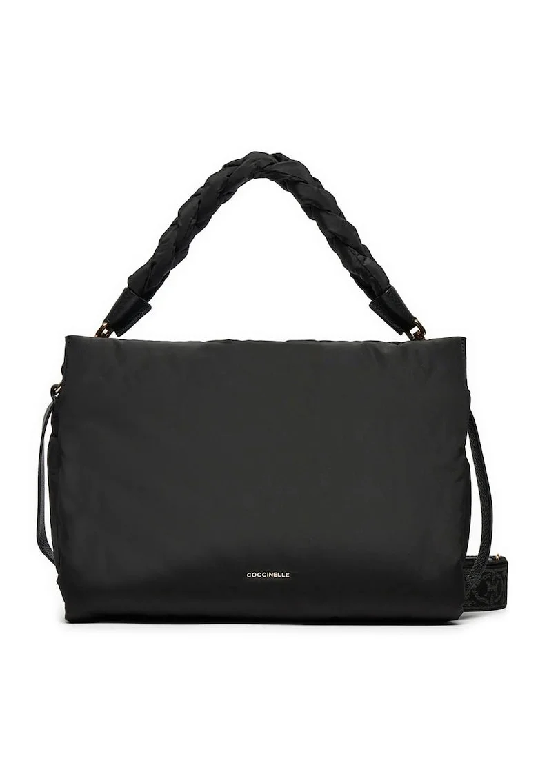 Geanta de mana  Boheme pufos nylon negru piele naturala