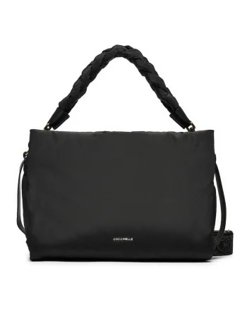Geanta de mana  Boheme pufos nylon negru piele naturala
