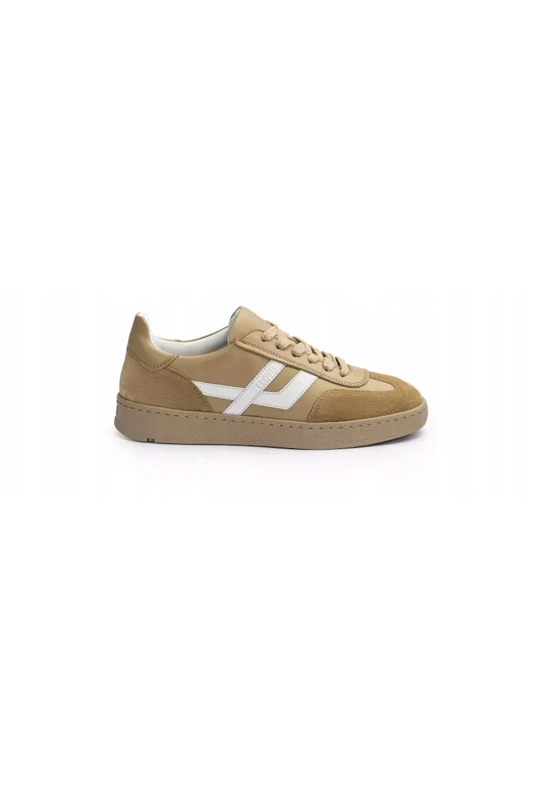 Sneakers femei BRAVA, piele, Alb/Maro nisip