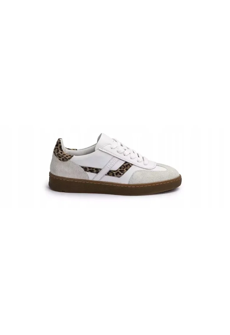 Sneakers femei BRAVA, piele naturala, alb, Alb/Maro