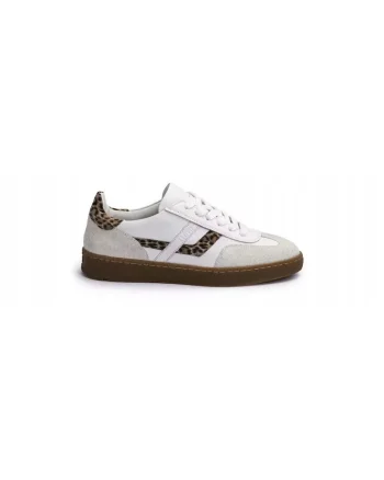 Sneakers femei BRAVA, piele naturala, alb, Alb/Maro