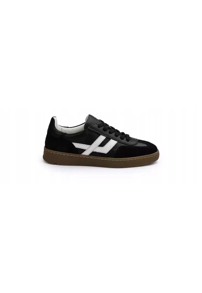Sneakers femei  BRAVA, piele naturala, negru alb, Alb/Negru