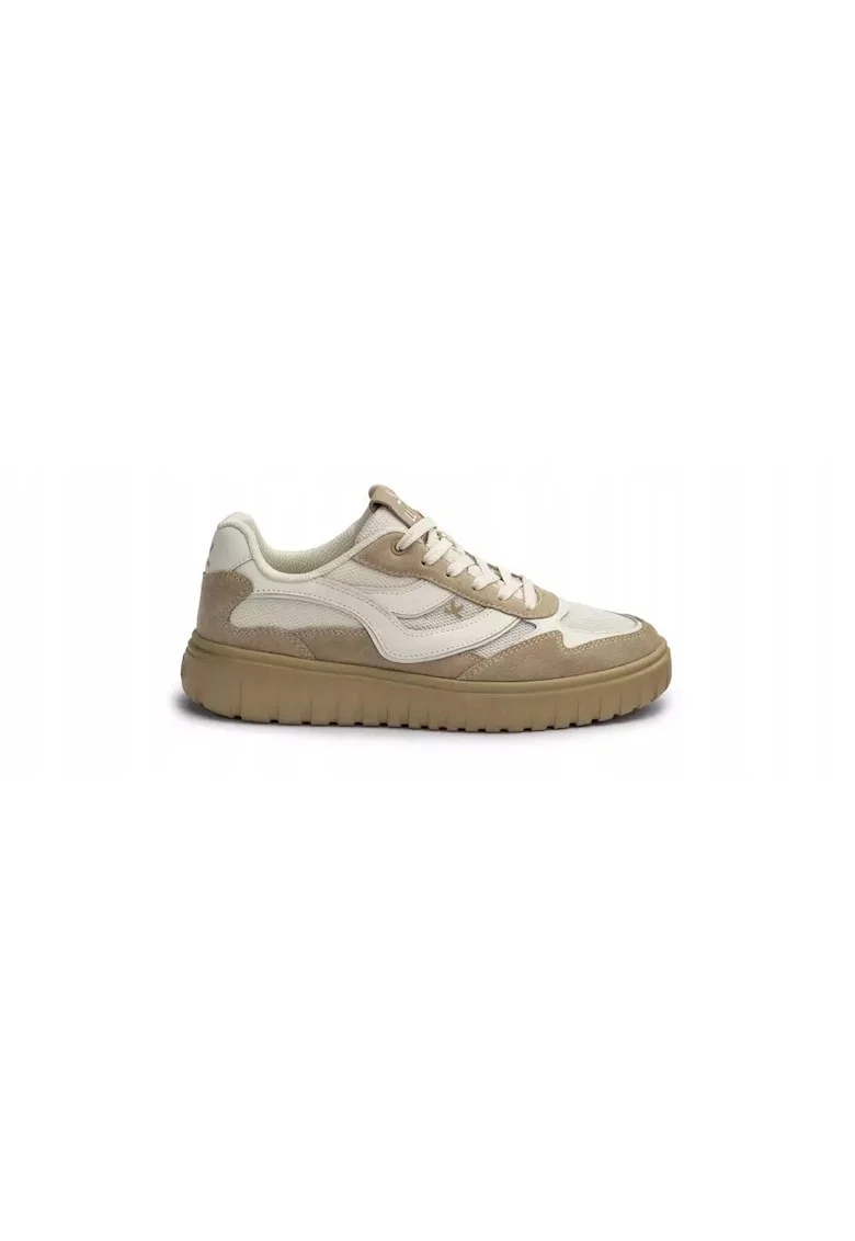Sneakers femei TORO WAVE, piele naturala, bej/alb, Maro/Ecru