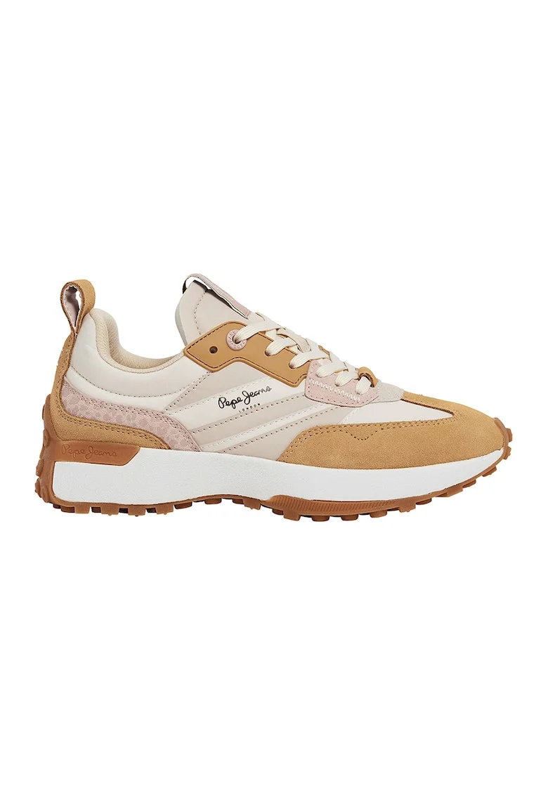 Pantofi sport cu garnituri de piele intoarsa, Maro nisip/Caramel