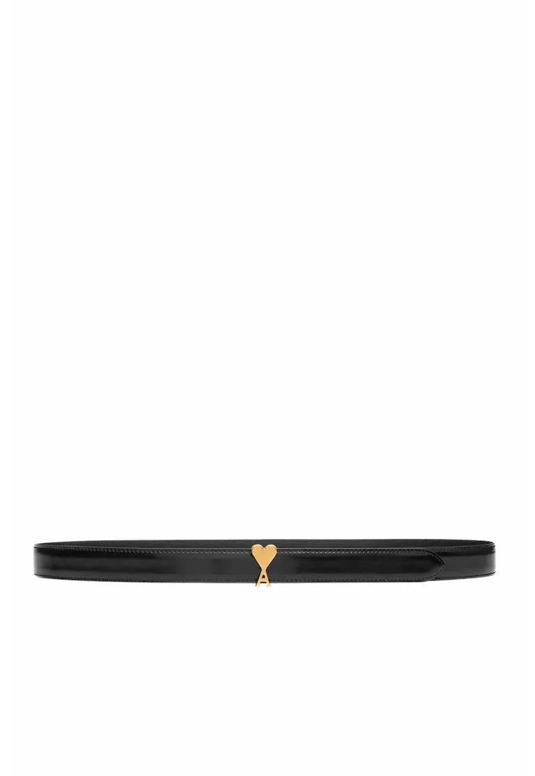 Black Cow Leather Ami De Coeur Buckle Belt, Negru