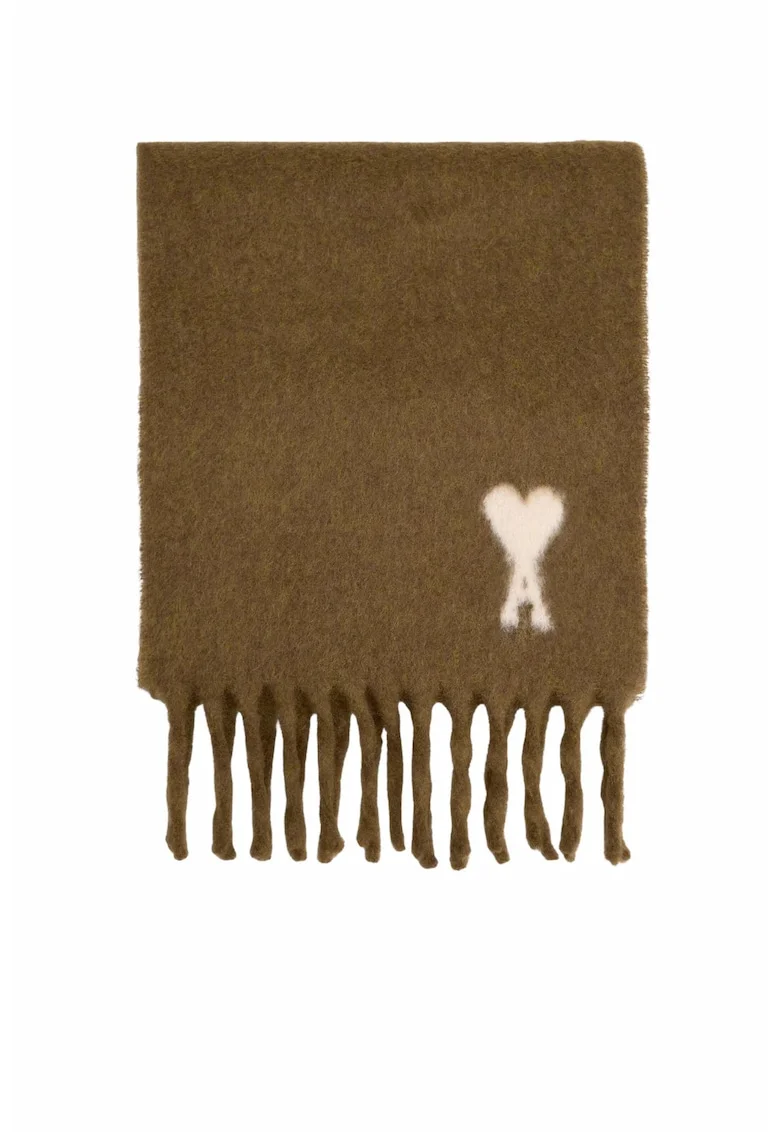 Brown Alpaca Off White Ami De Coeur Scarf, Maro