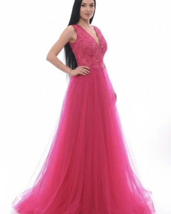 Rochie de seara lunga de tulle ciclam