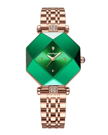 Ceas dama Poedagar CS1499, otel inoxidabil, rose gold, cadran verde