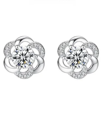Cercei argint 925, JW915, model floare, placati cu rodiu