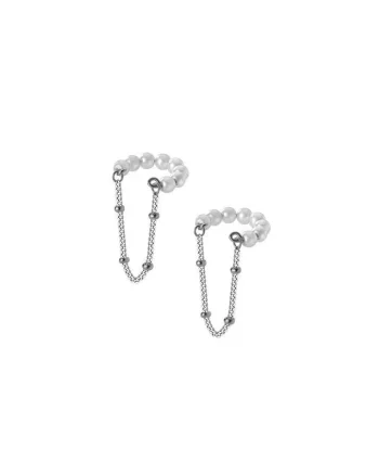 Cercei ear cuff argint 925, JW1076, model perlute cu lant, placati cu rodiu