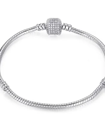 Bratara pentru talismane/charmuri argint 925, JW1136, model clasic cu pietre, placata cu rodiu