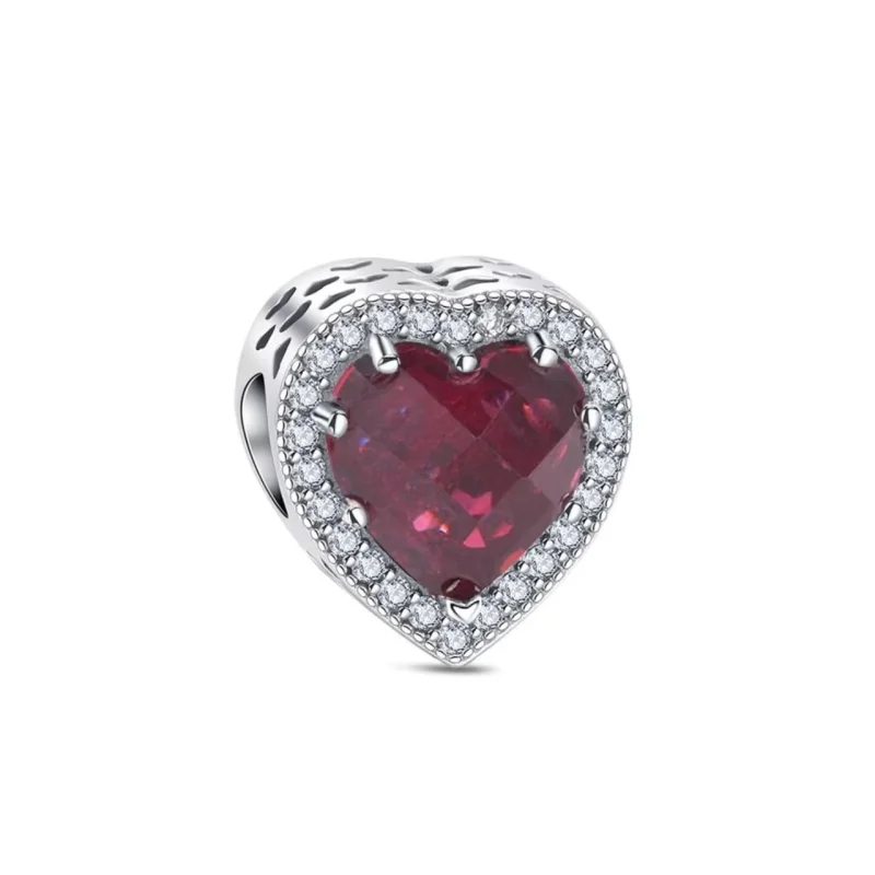 Charm/talisman argint 925, JW1175, model inima rosie, placat cu rodiu