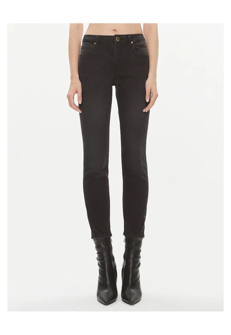 Blugi pentru femei, cu talie medie,  skinny, negru