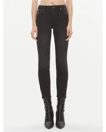 Blugi pentru femei, cu talie medie,  skinny, negru