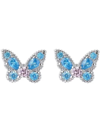 Cercei argint 925, JW1581, model fluture albastru, placati cu rodiu