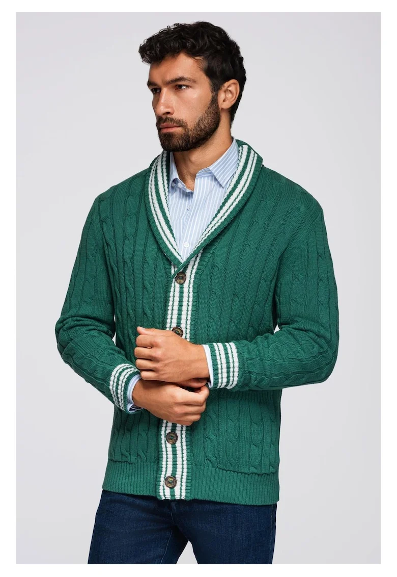 Cardigan cu nasturi si model torsade, Verde