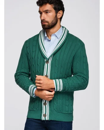 Cardigan cu nasturi si model torsade, Verde