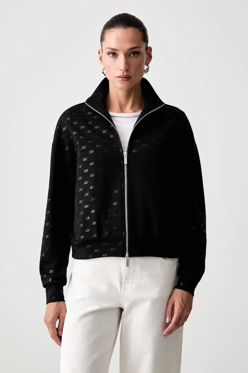 Armani Exchange hanorac cu fermoar pentru femei cu bumbac