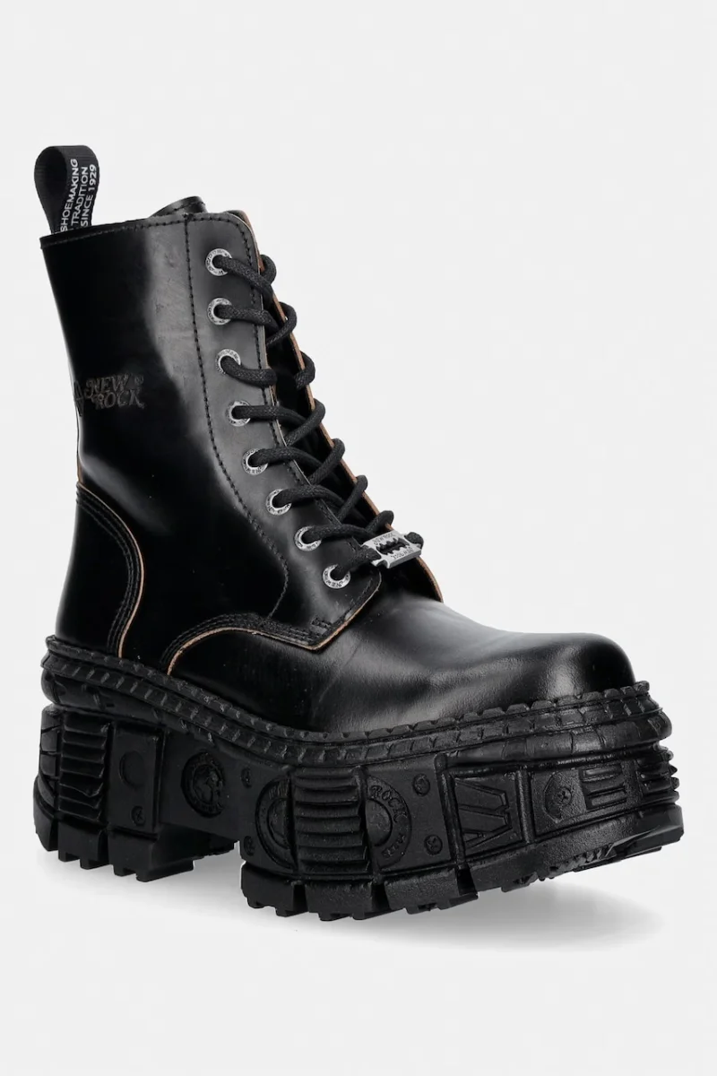 New Rock bocanci cu platformă pentru femei din piele ANTIK NEGRO REVES CUERO