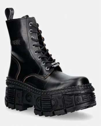 New Rock bocanci cu platformă pentru femei din piele ANTIK NEGRO REVES CUERO