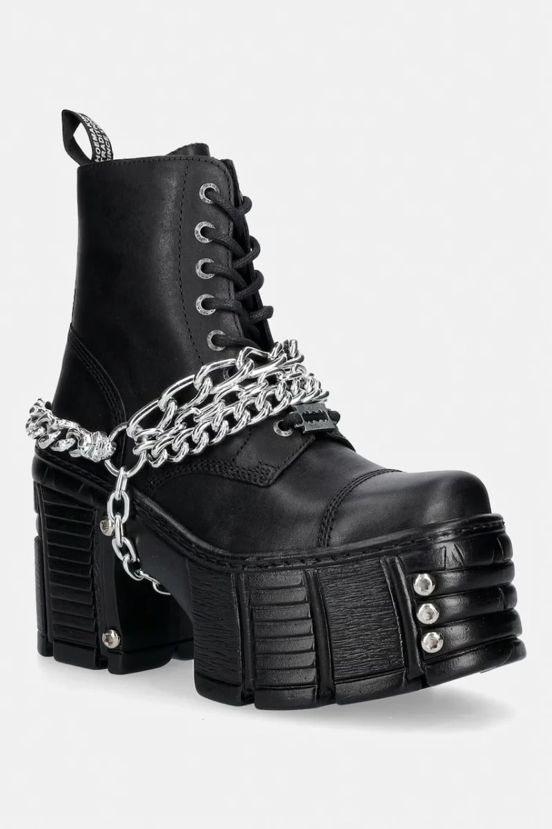 New Rock botine cu toc pentru femei din piele ITALI NEGRO, TOWER MAX + TORNILLO AD-2984