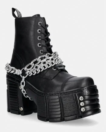 New Rock botine cu toc pentru femei din piele ITALI NEGRO, TOWER MAX + TORNILLO AD-2984
