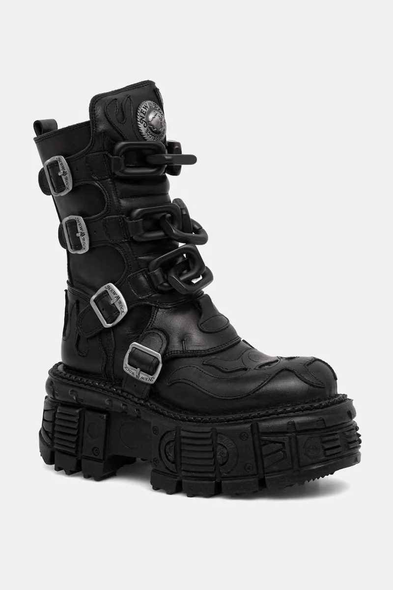 New Rock bocanci pentru femei din piele CRUST NEGRO, TANK NEGRO SIN HERRAJES