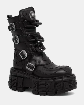 New Rock bocanci pentru femei din piele CRUST NEGRO, TANK NEGRO SIN HERRAJES